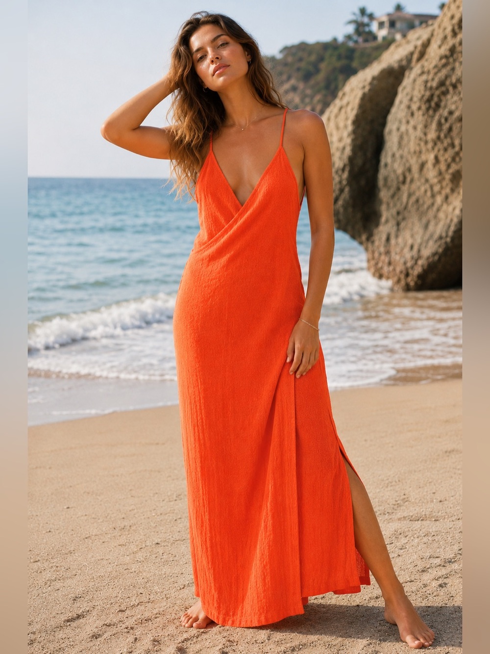 FP Beach Wrap Maxi Dress in Bright Orange, Size Large